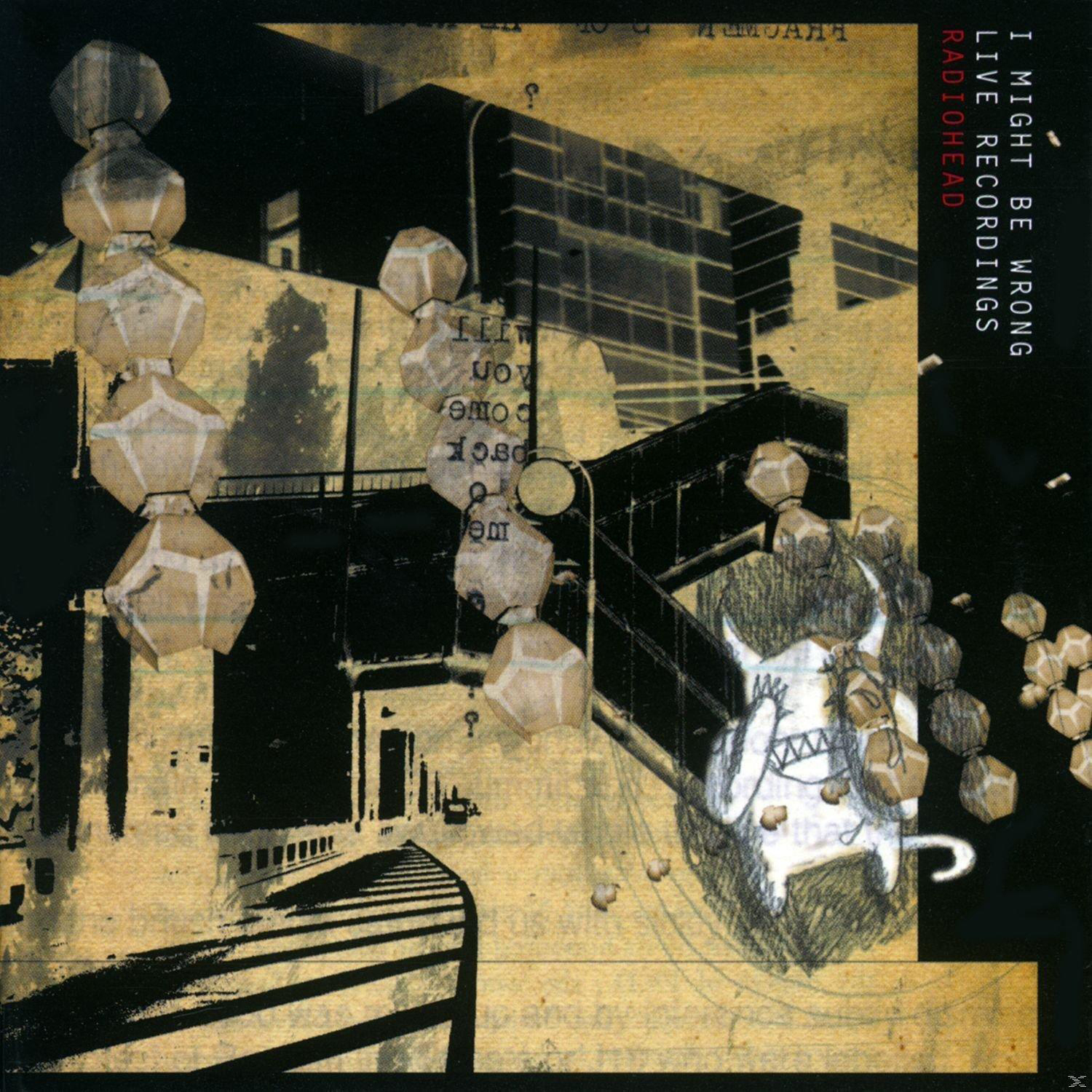 Albumcover mit abstrakter Kunst, geometrischen Formen und einer cartoonartigen Figur.