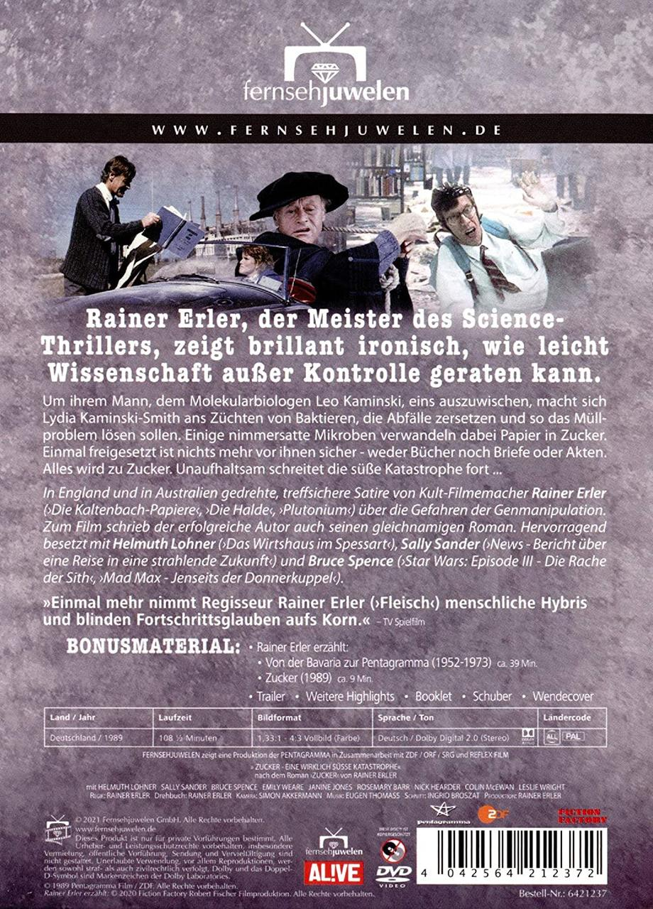 Rückseite einer DVD mit Text, der Filmdetails, Credits und Bonusmaterial auflistet, mit Bildern.