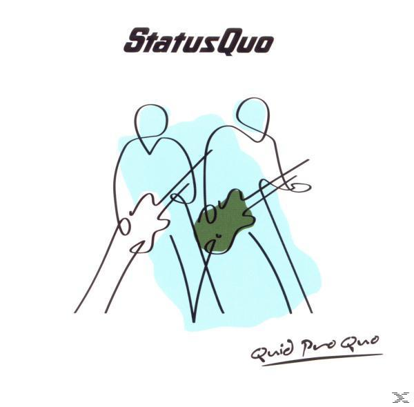 Albumcover, abstrakte Illustration von zwei Gitarristen. Titel: Status Quo, Quid Pro Quo.