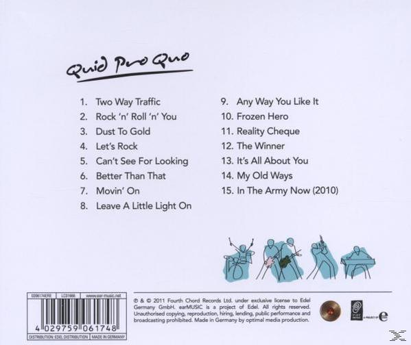 Rückseite einer CD mit Titelliste und dem Logo der Künstlerin Quid Pro Quo.