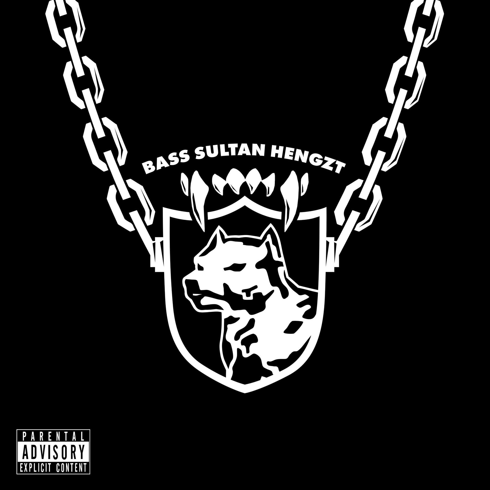 Albumcover mit weißem Logo auf schwarzem Hintergrund, Kette und Parental Advisory.
