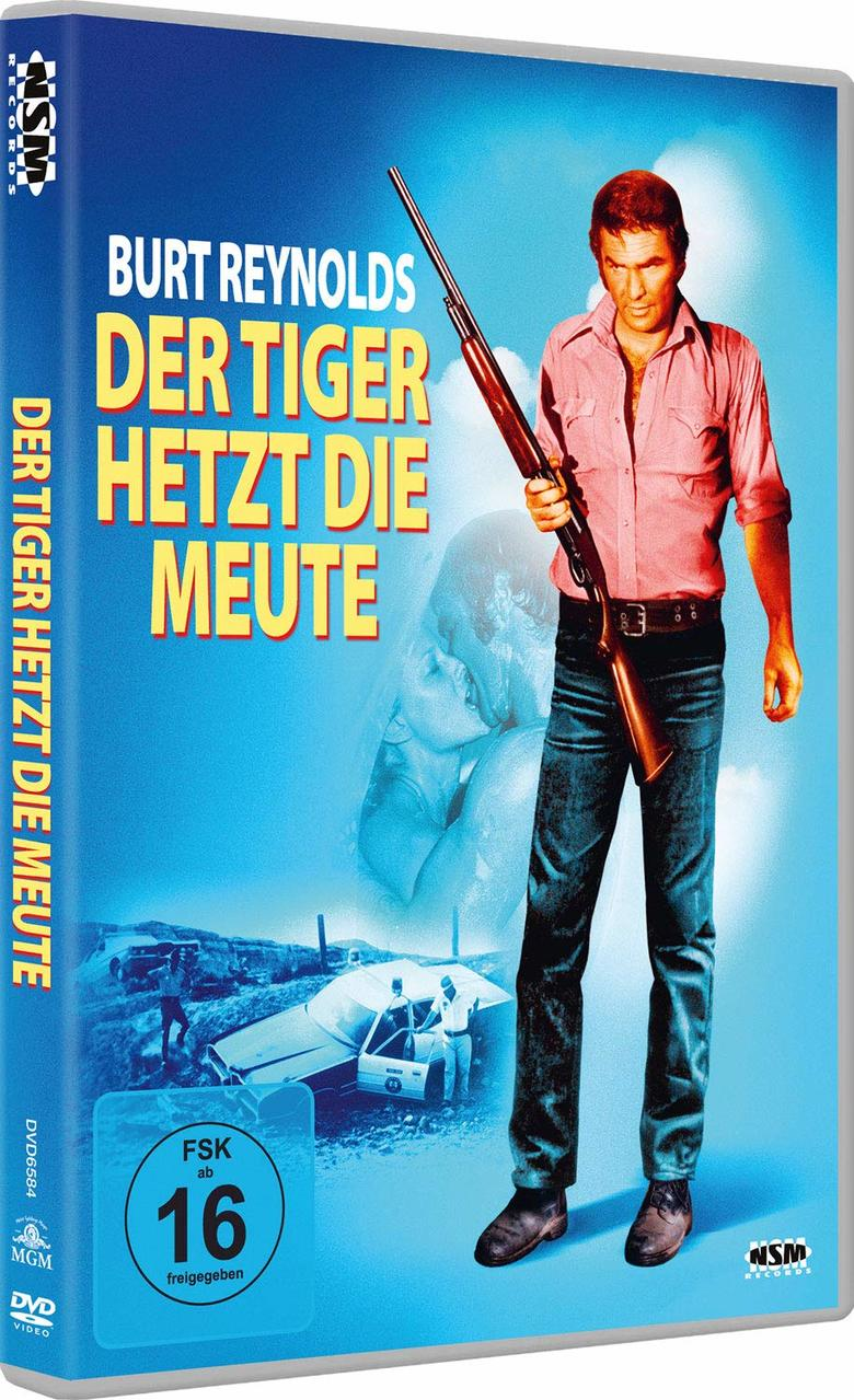 DVD-Cover des Films 'Der Tiger Hetzt Die Meute' mit Burt Reynolds, der ein Gewehr hält.