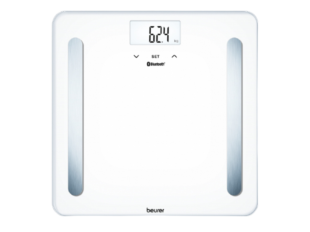 Digital Beurer Bf600 pure de vidrio blanca con imc y bluetooth 600 app en español color baño 180 kg lcd apagado 8