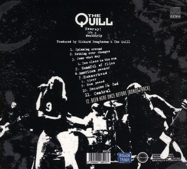 Albumcover mit Bandmitgliedern und Titelliste.