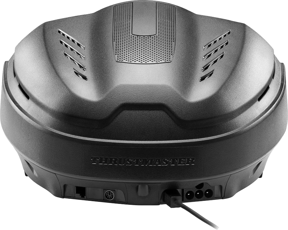 Appareil Thrustmaster noir avec aérations et nom de la marque.