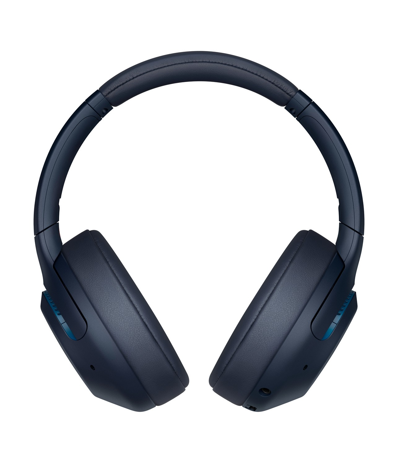 Auriculares azul oscuro sobre fondo blanco. Las copas están en ángulo.