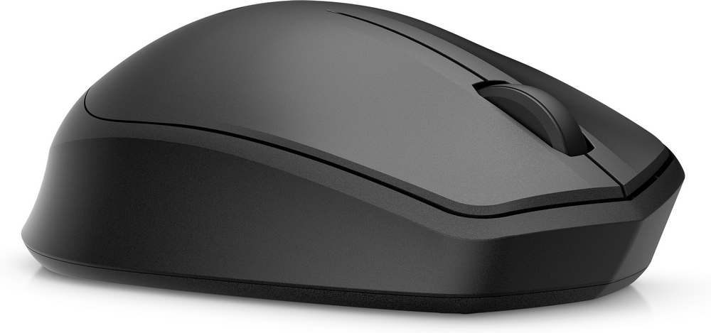 Ratón de ordenador negro. Tiene rueda de desplazamiento y diseño curvo para agarre cómodo.