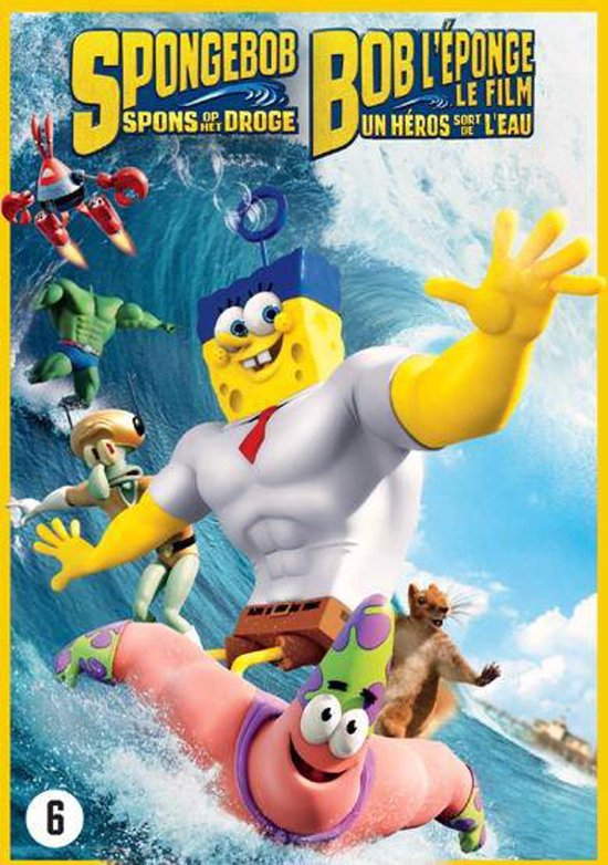 DVD-hoes van de SpongeBob SquarePants-film. SpongeBob is een superheld en andere stripfiguren.