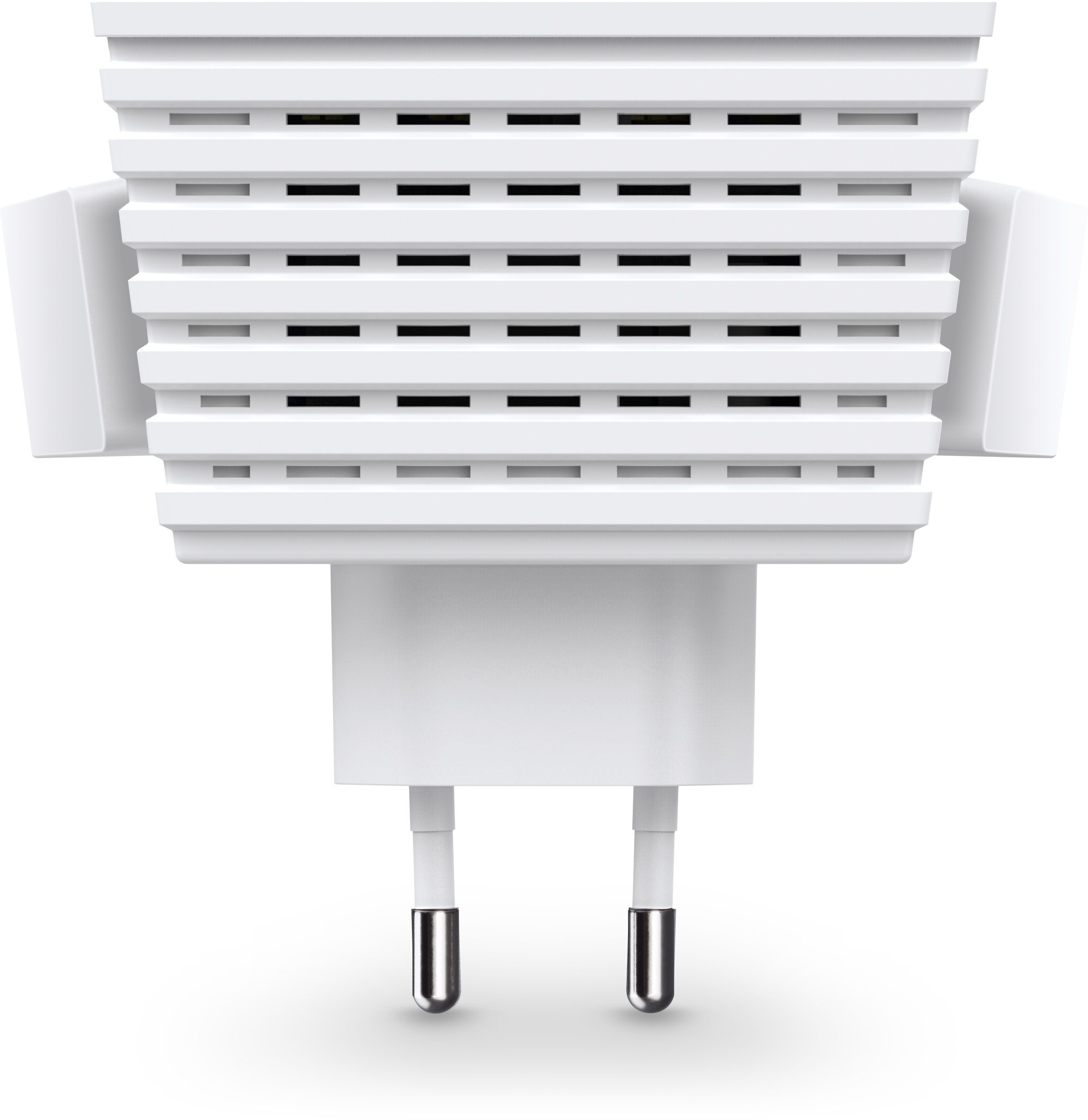 A white TP-Link WiFi extender with two prongs for a socket.