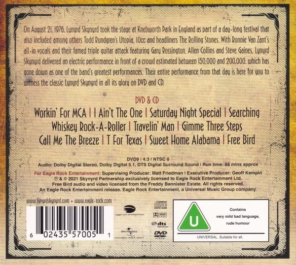 Rückseite einer Lynyrd Skynyrd DVD-Hülle. Text über eine Vorstellung und Titelliste.