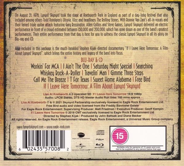 DVD-Hülle mit Text und Bildern; enthält einen Lynyrd Skynyrd Konzertfilm.