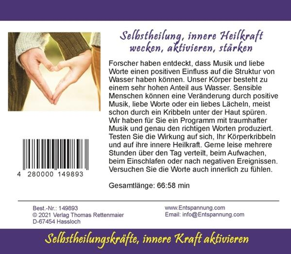 Buchrückseite mit Text über Selbstheilung, innere Stärke und Aktivierung innerer Kraft.