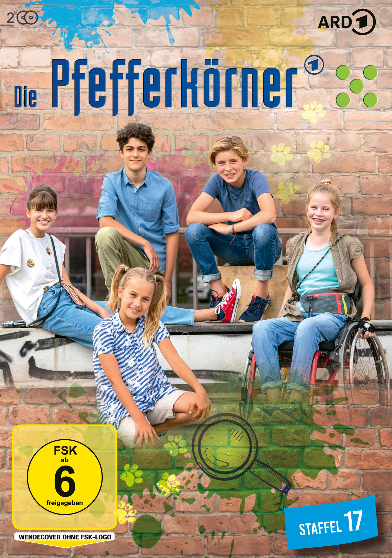 DVD-Cover mit fünf Kindern und den Worten 'Die Pfefferkörner' an einer Backsteinmauer.