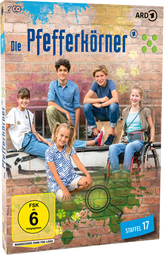 DVD-Hülle mit Kindern, einem Gebäude und dem Text 'Die Pfefferkörner'.
