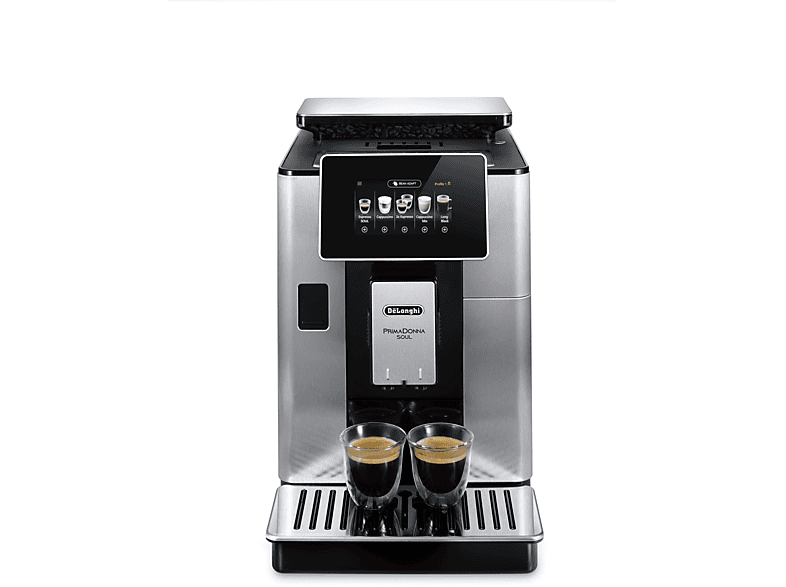 DELONGHI PrimaDonna Soul ECAM610.75.MB - 21 Rezepte, 5 Profile, cremiger Milchschaum, einfache Bedienung, Kaffeevollautomat Edelstahl/Schwarz