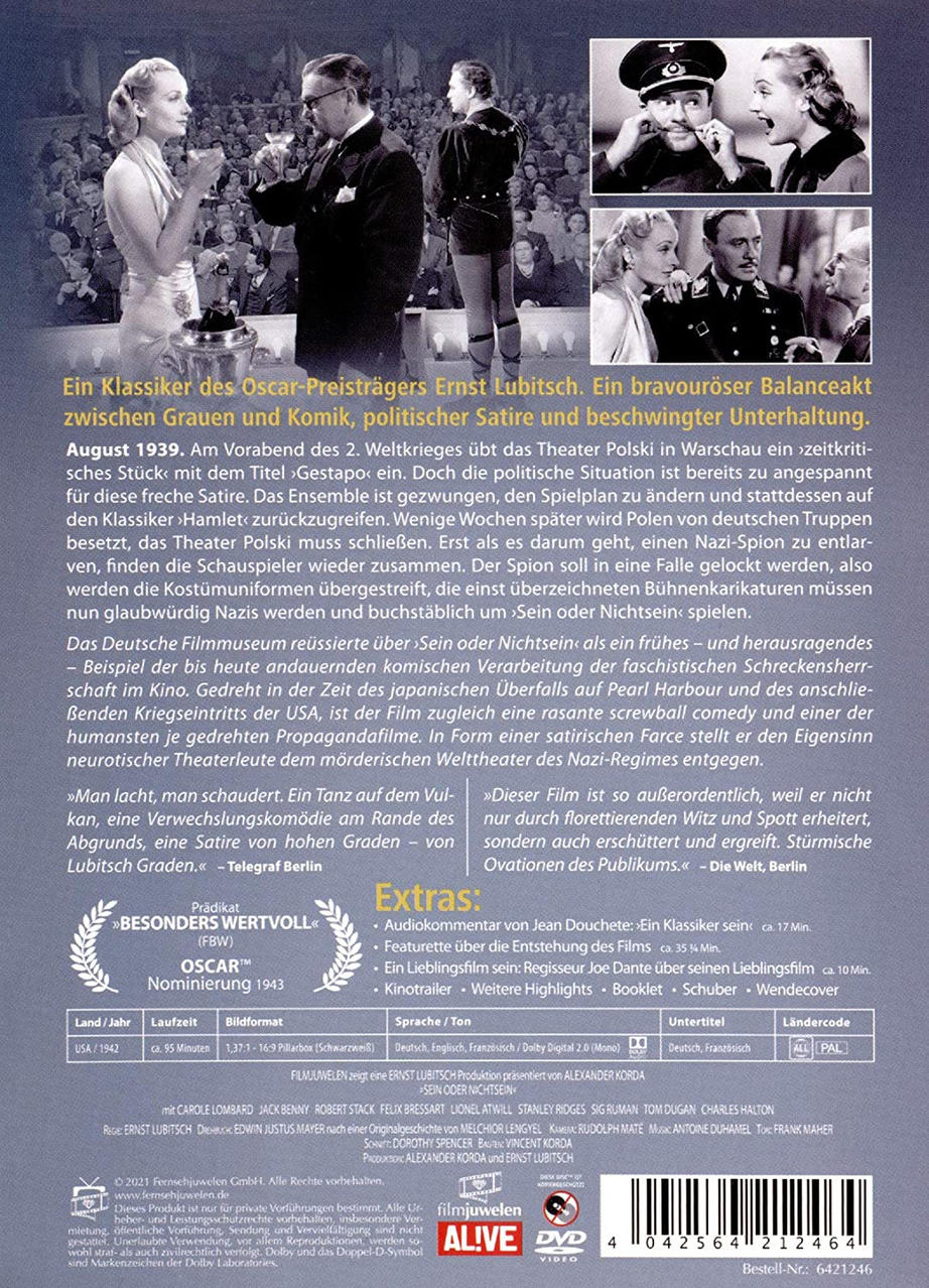 Sein Oder Nichtsein-Ein Ernst DVD Film Von Lubitsch