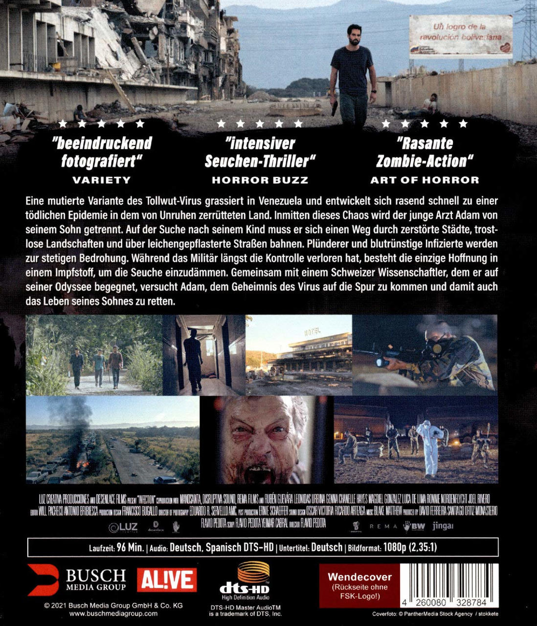 Rückseite einer Filmdvd mit Bildern und Text in mehreren Sprachen.