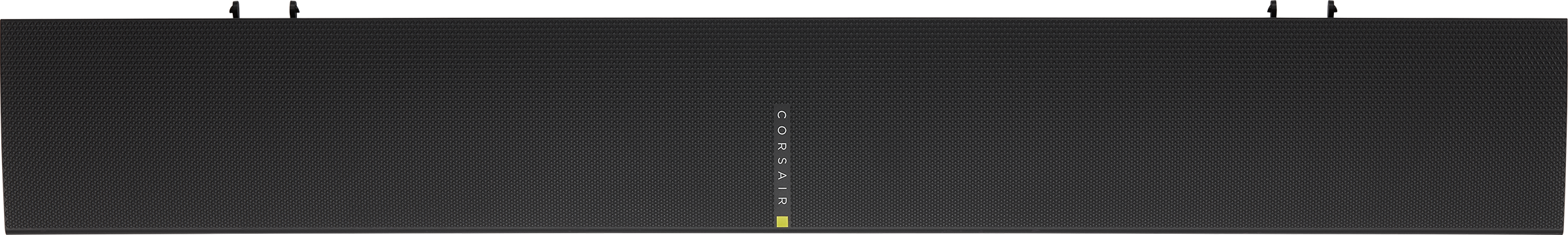 Une longue barre de son noire avec le mot 'CORSAIR' en blanc sur le devant.