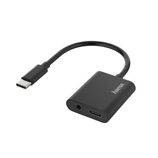 Adaptador - Hama 00200319, De conector USB-C a enchufe Jack 3.5 mm / USB-C, Negro