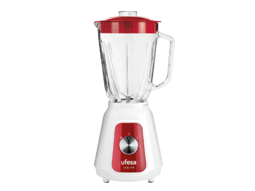 Batidora de vaso - Ufesa BS4717, 1500 W, 1.5 l, Jarra de cristal, 2 Velocidades, Rojo