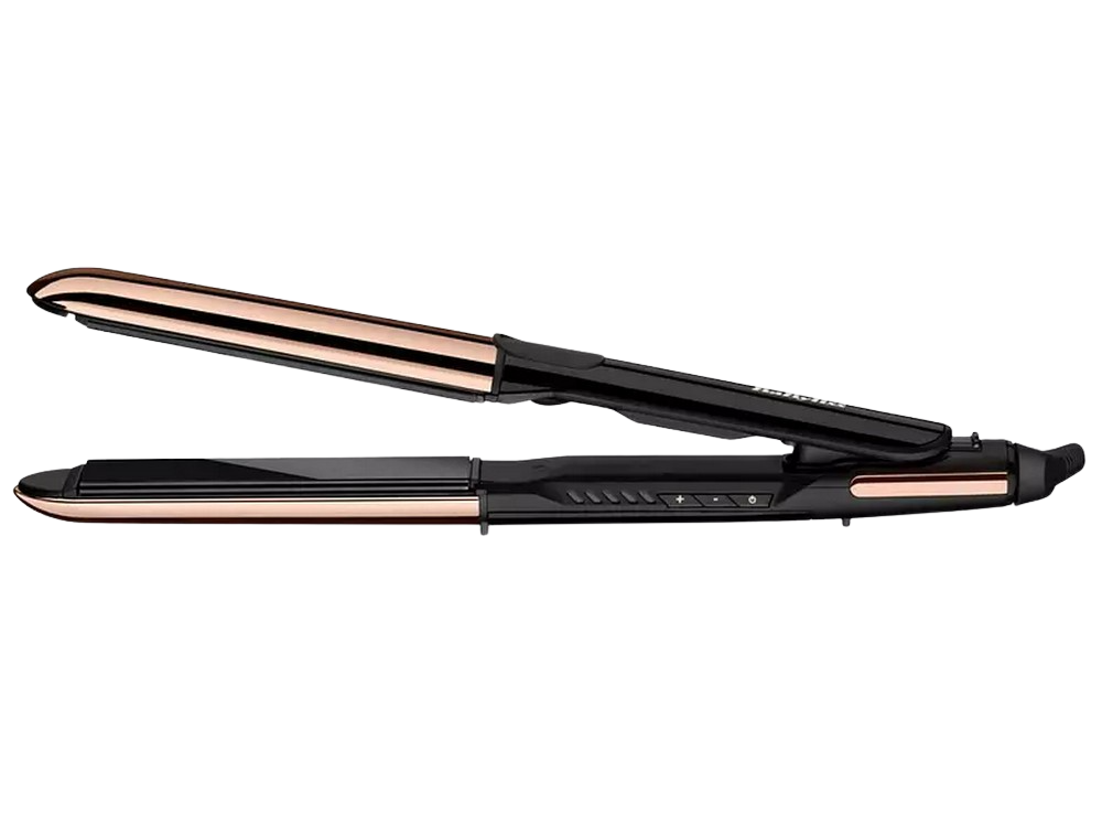 Plancha de pelo - Babyliss ST481E Pure Metal, Hasta 230º, Curler, Negro y oro rosa