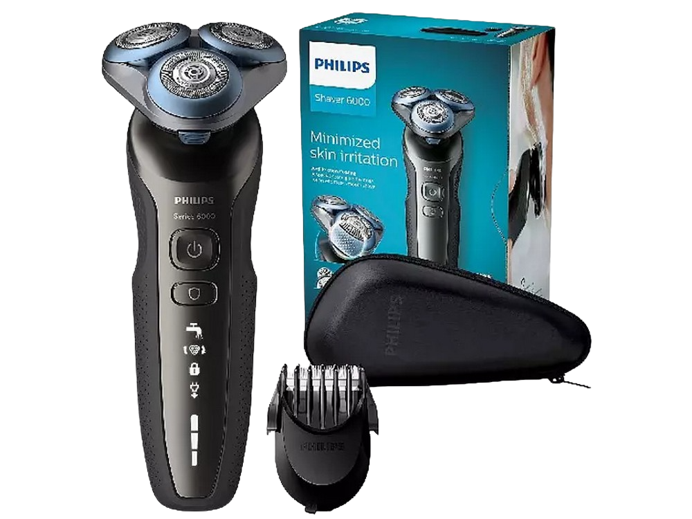 Afeitadora - Philips Serie 6000 S6640/44, Para hombre, Reduce la irritación de la piel, Uso en seco y húmedo