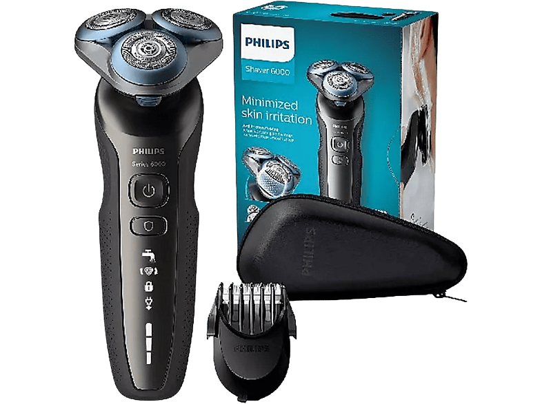 Afeitadora  Philips S6000 S6640/44, Afeitadora eléctrica, Seco y mojado,  Perfilador de barba, funda de viaje, Negro