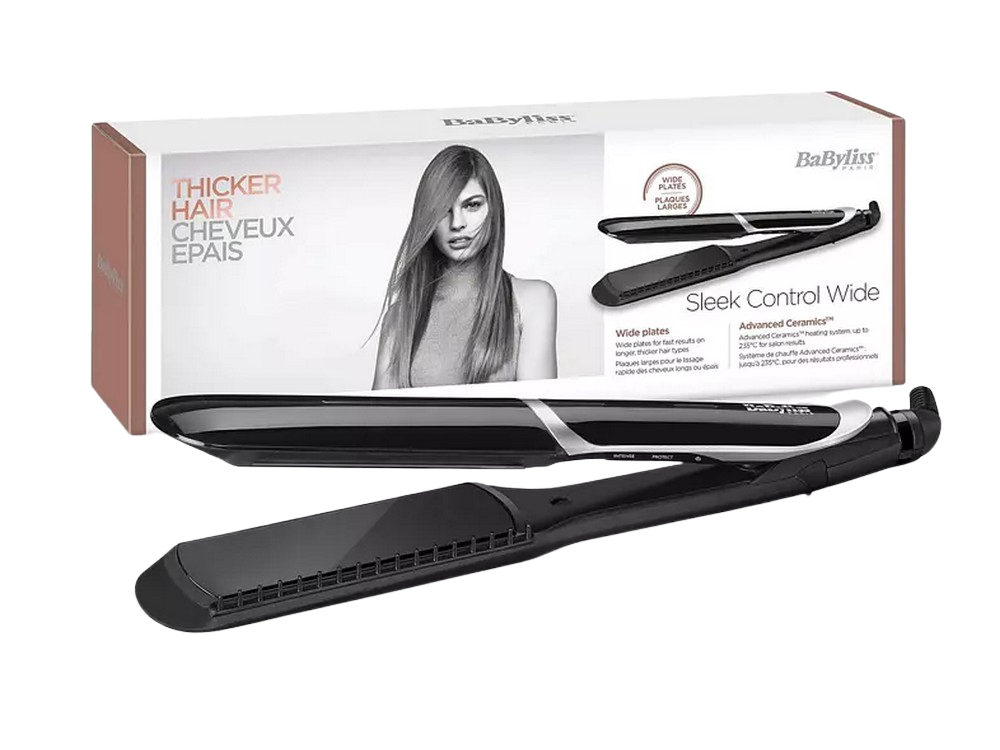 Plancha de pelo - BaByliss ST397E, Iónica, Revestimiento cerámico, 5 temperaturas, Negro