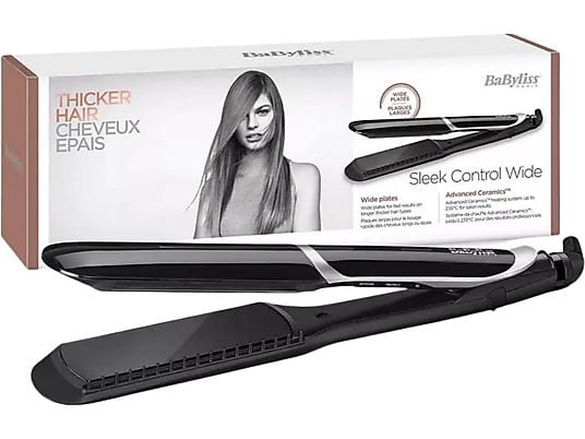 Plancha de pelo - BaByliss ST397E, Iónica, Revestimiento cerámico, 5 temperaturas, Negro