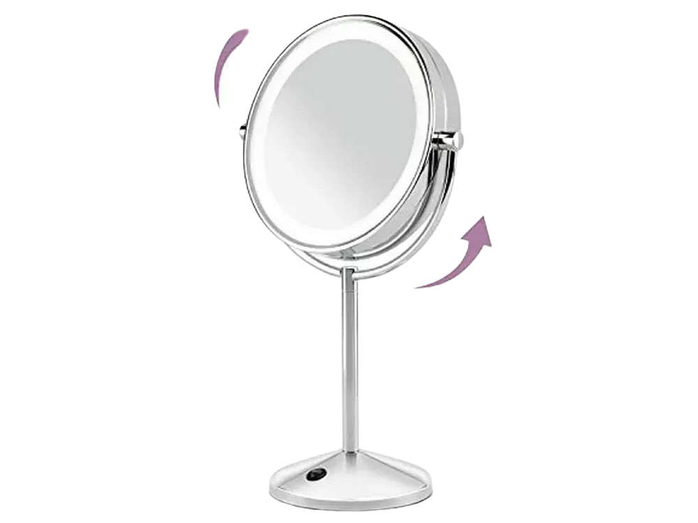 Espejo Babyliss 9436e 2 lados aumento 1x10x luces led pilas aaa inox de maquillaje doble cara x1 y x10 iluminación