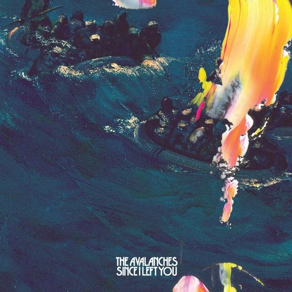 Albumcover mit abstrakter Malerei von blauem Wasser und gelb/orangen Pinselstrichen.