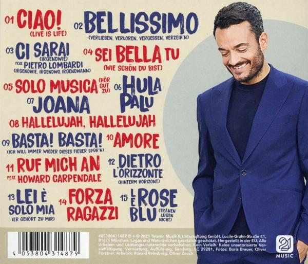 CD-Cover mit Songtiteln und einem lächelnden Mann in einem blauen Blazer.