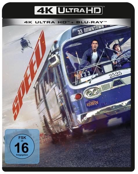 DVD-Cover, ein Bus mit einem Hubschrauber am Himmel, mit Text-Overlay.