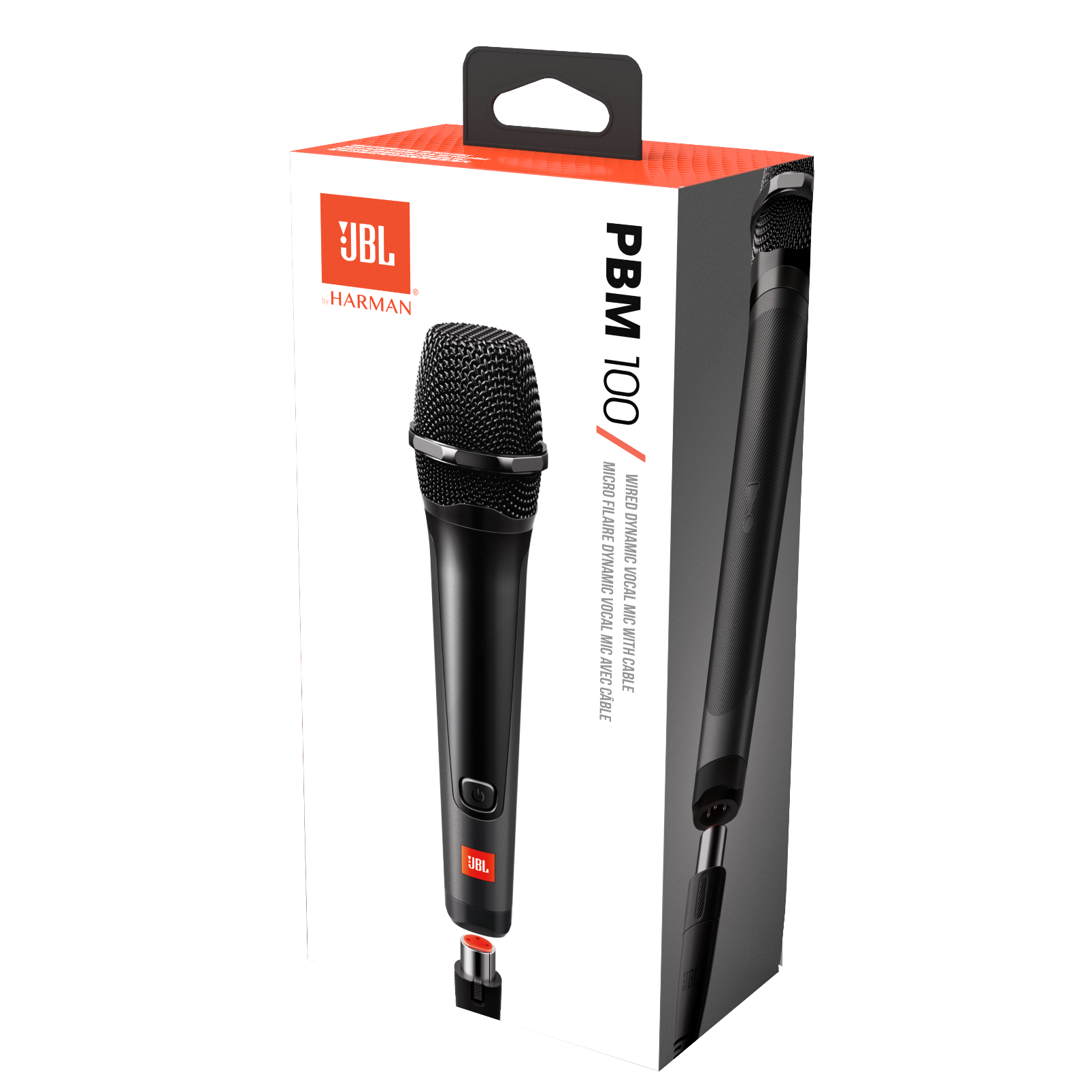 Bir kutuda JBL mikrofon. Siyah mikrofon sergileniyor. JBL ve Harman logosu mevcut.