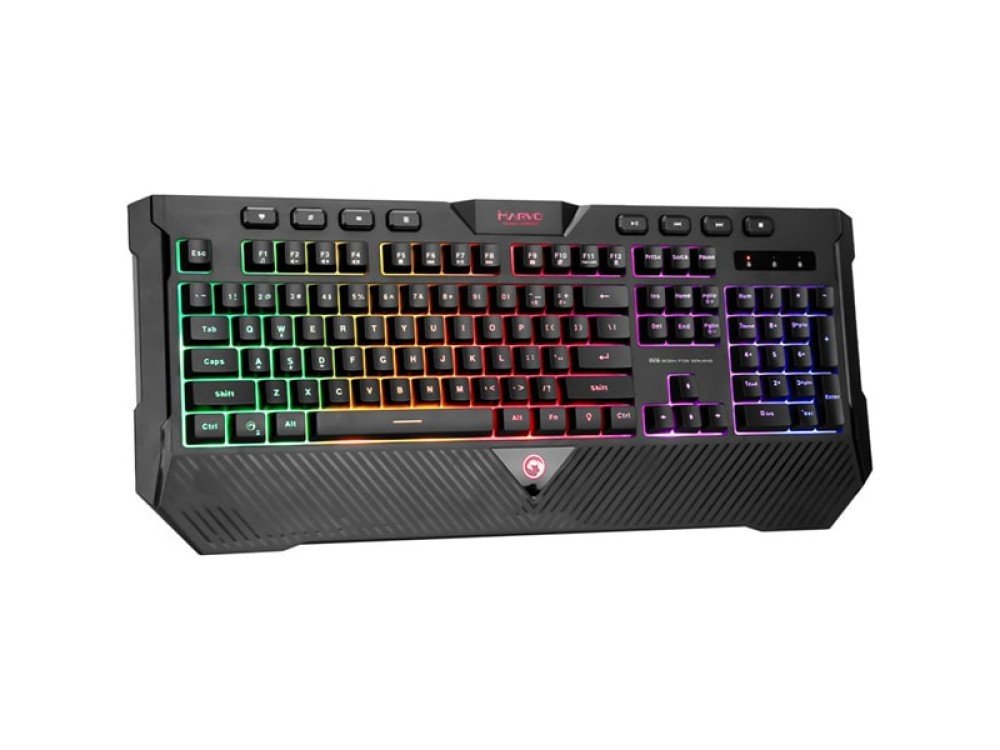 Teclado gaming - Marvo K656, Membrana, Con cable, Con iluminación RGB, USB, 112 teclas, Anti-ghosting, Negro