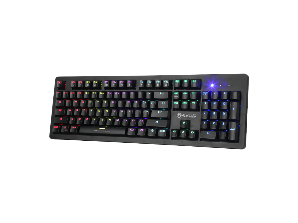 Teclado gaming - Marvo MA-K916 SP, Con cable, 1.6 m, 104 teclas, USB, Anti-ghosting, Iluminación RGB, Negro