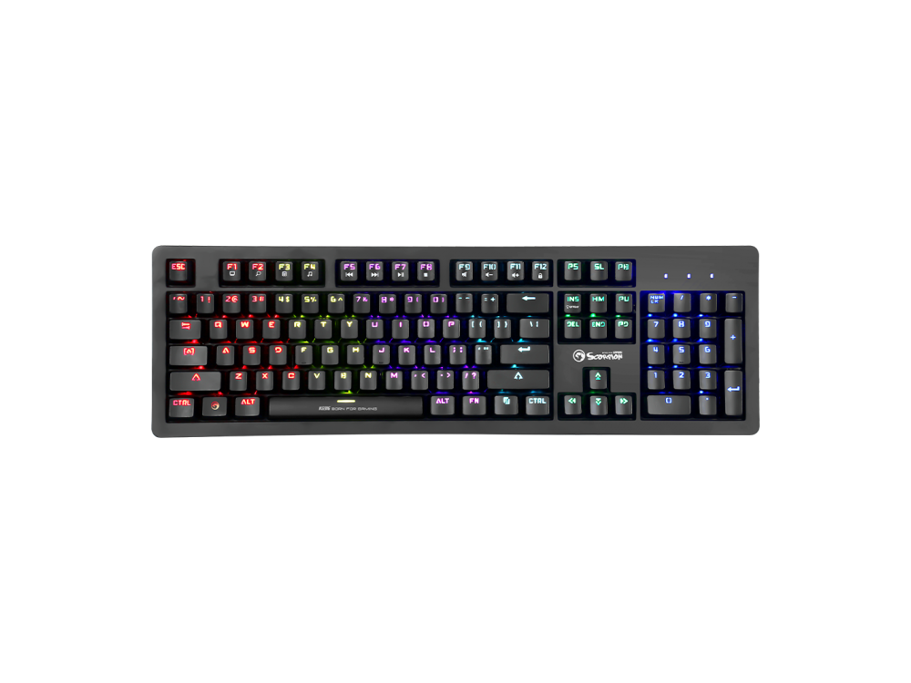 Teclado gaming - Marvo MA-K916 SP, Con cable, 1.6 m, 104 teclas, USB, Anti-ghosting, Iluminación RGB, Negro