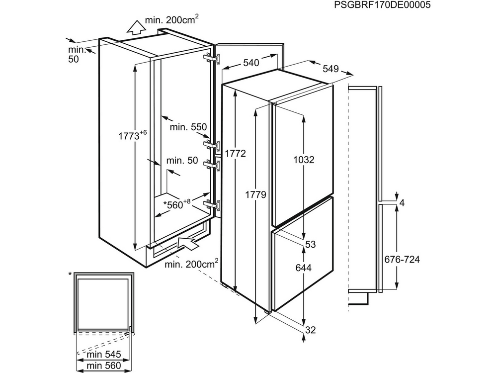 Frigorífico combi - Zanussi ZNHN18FS1, Integrable, 254 l, No Frost, 177 cm, TwinTech®, Dynamic Air, Blanco