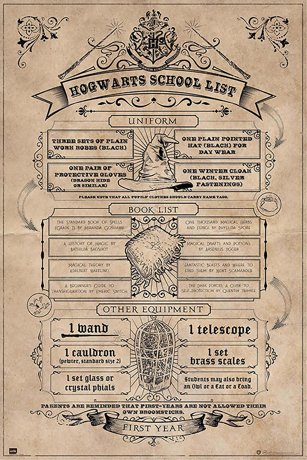 GRUPO ERIK EDITORES Harry Potter Hausordnung School Poster Hogwarts List