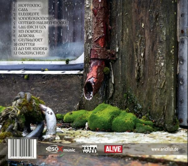 Ein CD-Cover mit Text und einem Bild einer verwitterten Holzwand mit Moos und einem Rohr.