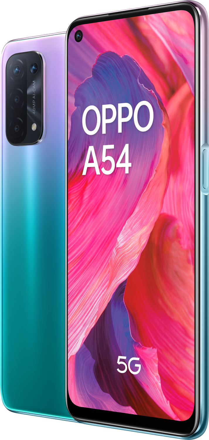 Smartphone con pantalla colorida, que muestra un diseño abstracto rosa y naranja. Teléfono negro.
