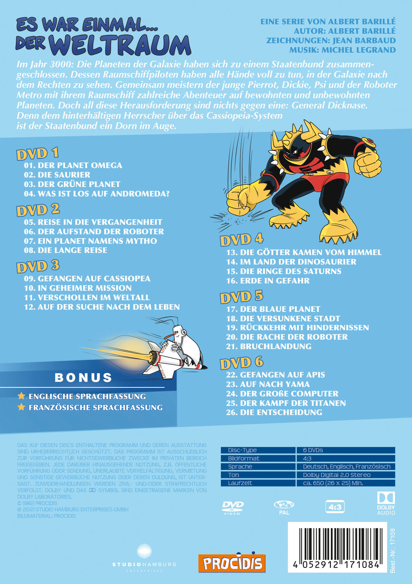 DVD-Cover mit deutschem Text. Zeigt einen Cartoon und ein Raumschiff. Es ist eine deutsche DVD.