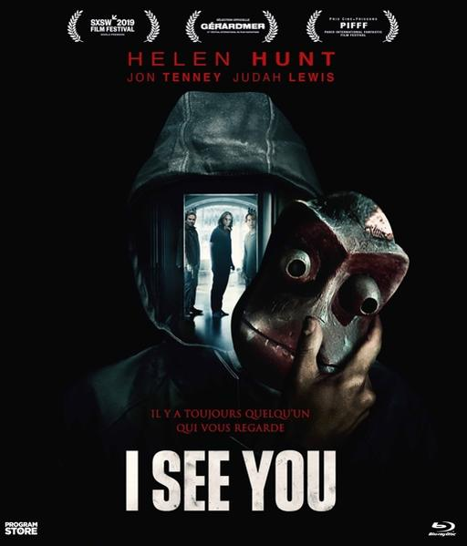 Affiche du film I See You. Une personne avec un masque et un homme dans une pièce.