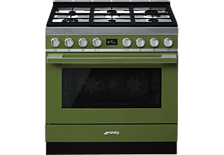 Cocina - Smeg CPF9GMOG, Gas natural, 6 quemadores, 4200 W, 115 l, Limpieza por vapor, Pantalla LCD, Verde