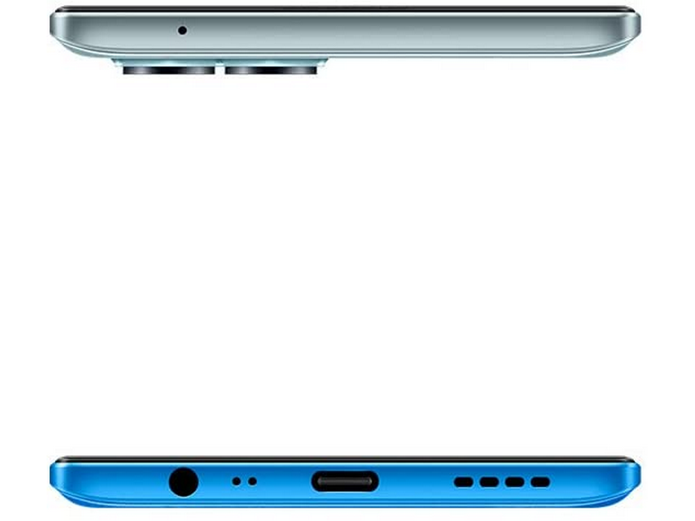 Dos vistas de un teléfono: parte superior con cámara e inferior con puertos.