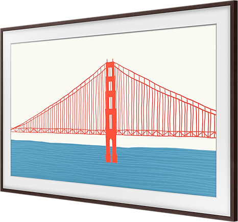 Un écran de télévision encadré affichant un dessin du Golden Gate Bridge.