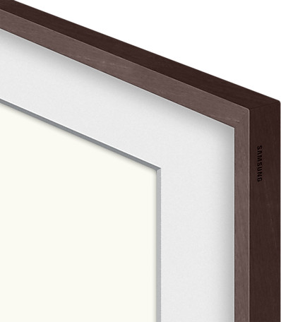 Brown frame around a white screen, part of a Samsung TV.