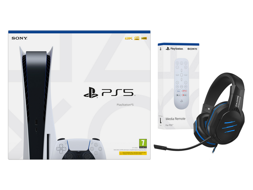 Consola - Sony PS5, 825 GB, 4K, HDR, Blanco + Sony Media Remote + Auriculares gaming Ardistel BFX-60