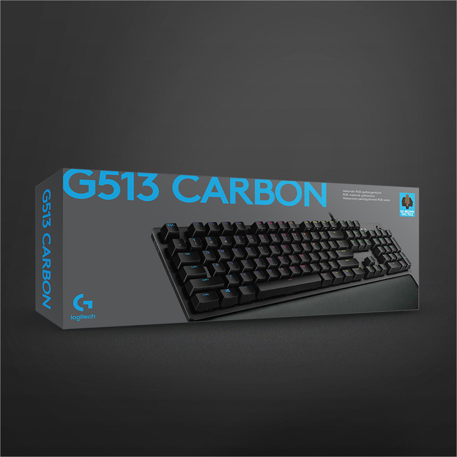 LOGITECH G513 Carbon RGB, GX Blue (Clicky), Gaming Tastatur, Mechanisch, kabelgebunden, Schwarz