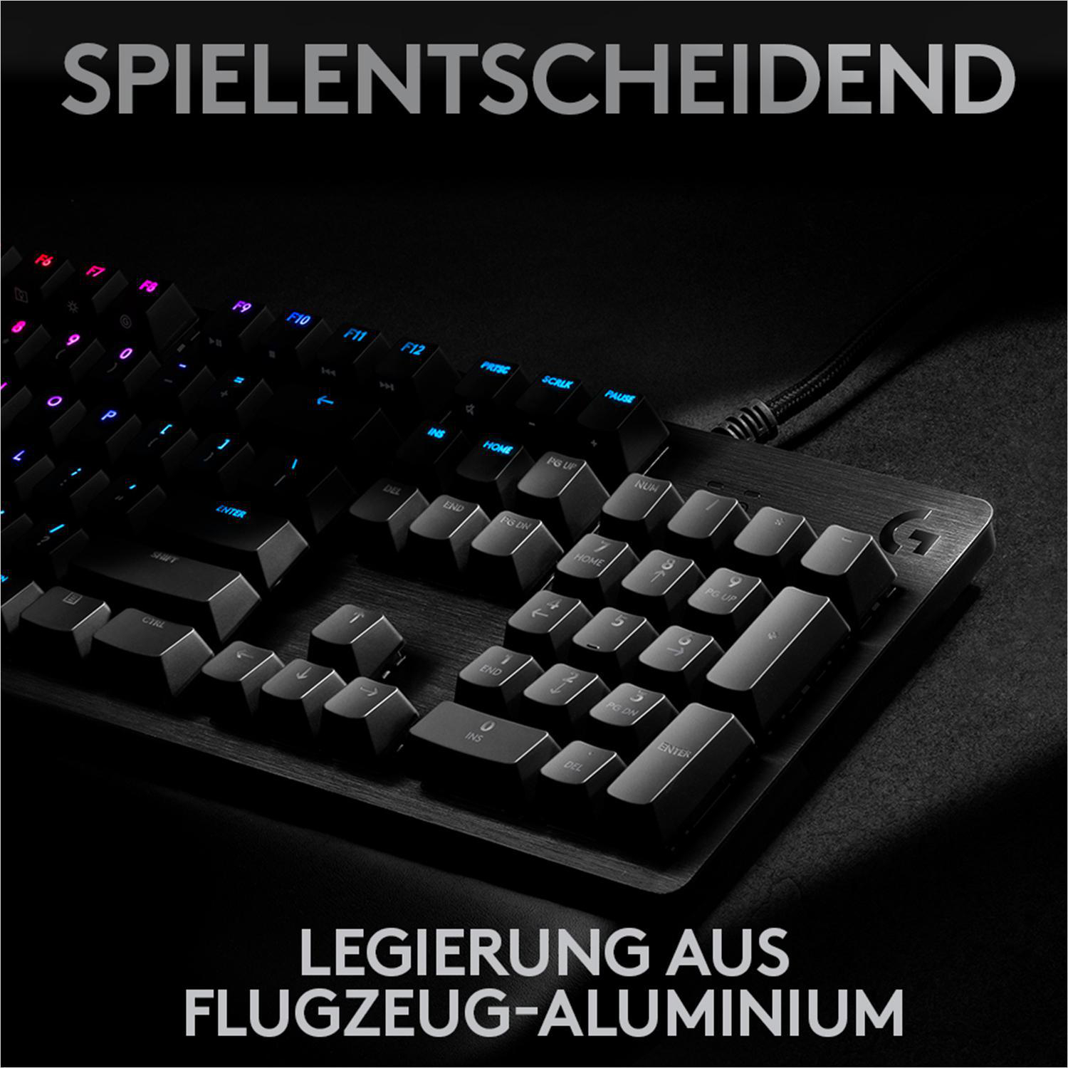 LOGITECH G513 Carbon RGB, GX Blue (Clicky), Gaming Tastatur, Mechanisch, kabelgebunden, Schwarz